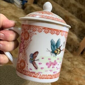 Floral Butterfly Ceramic Mug with Lid